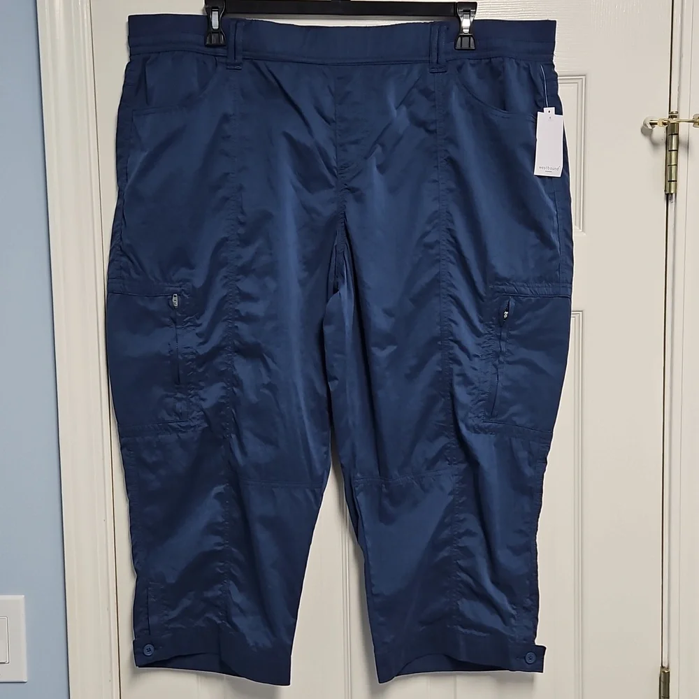 Westbound Parachute‎ Crop Mid Rise Relaxed Leg Pants: Color- Blue: Size- 20W
